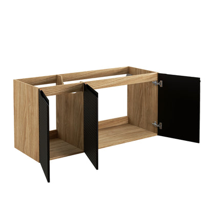 Luxor 3D Diamond Pattern 3 Door Bathroom Vanity Cabinet with 2 Square Worktop Basins 120cm - Oak / Black