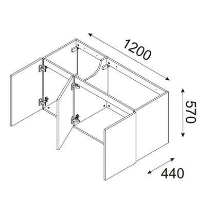 Luxor 3D Diamond Pattern 3 Door Bathroom Vanity Cabinet with 2 Square Worktop Basins 120cm - Oak / Black
