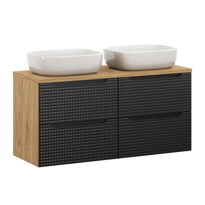Luxor 3D Diamond Pattern 4 Drawer Bathroom Vanity Cabinet with Built-In Basin 120cm - Oak / Black