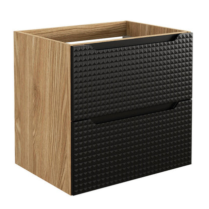 Luxor 3D Diamond Pattern 2 Drawer Bathroom Vanity Cabinet with Square Worktop Basin 60cm - Oak / Black
