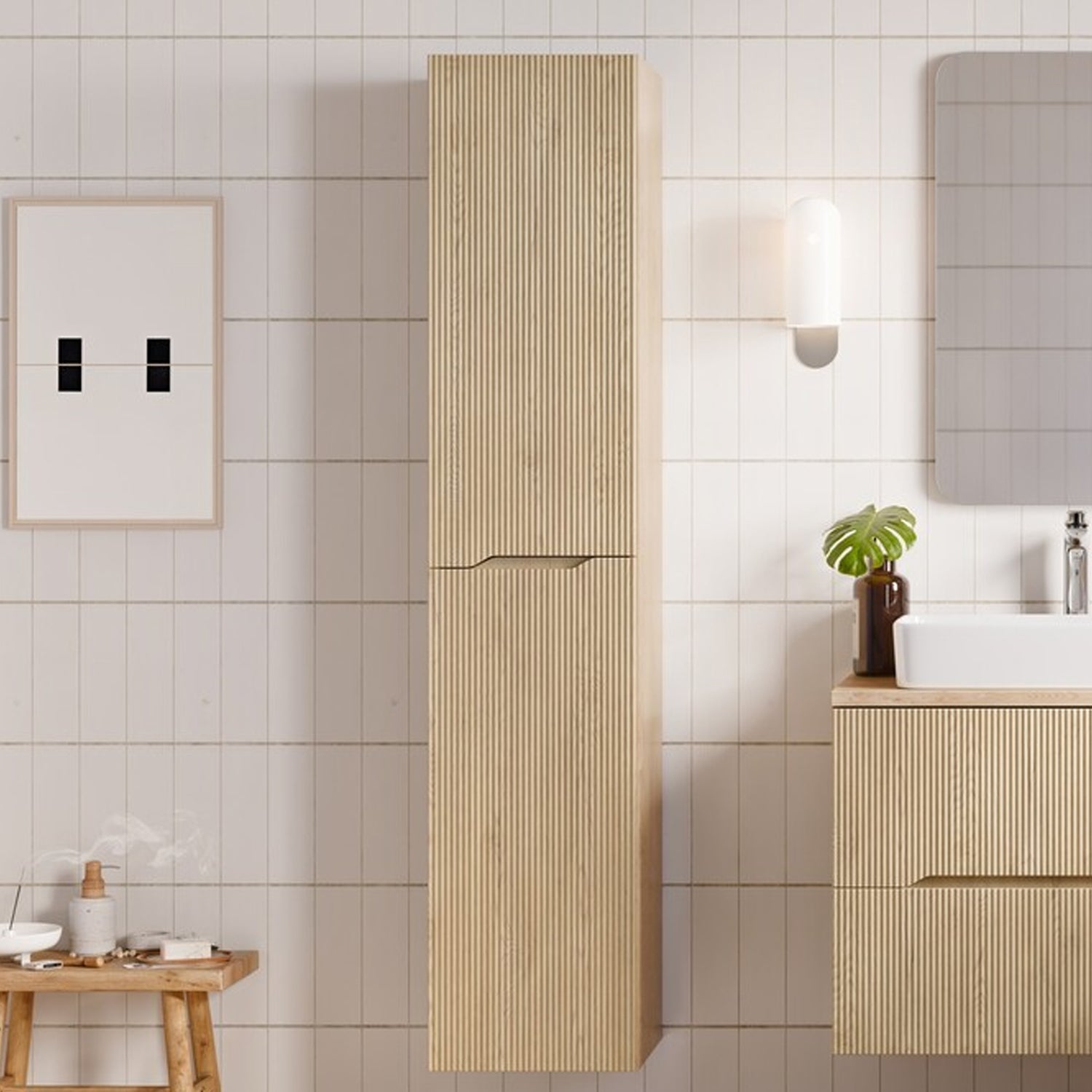 Nordic Bathroom Tall Cabinet - Cremona Oak