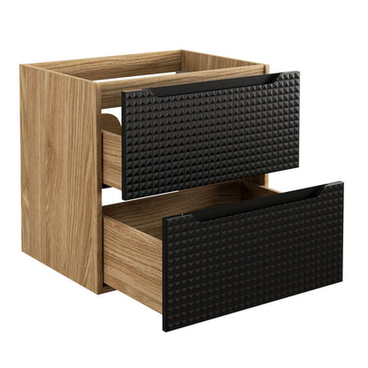 Luxor 3D Diamond Pattern 2 Drawer Bathroom Vanity Cabinet with Built-In 60cm - Oak / Black