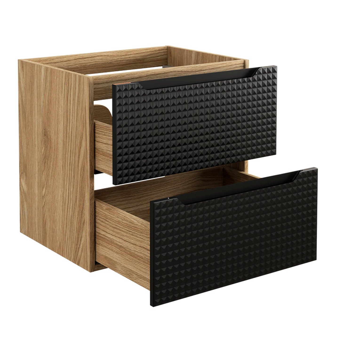 Luxor 3D Diamond Pattern 2 Drawer Bathroom Vanity Cabinet with Square Worktop Basin 60cm - Oak / Black