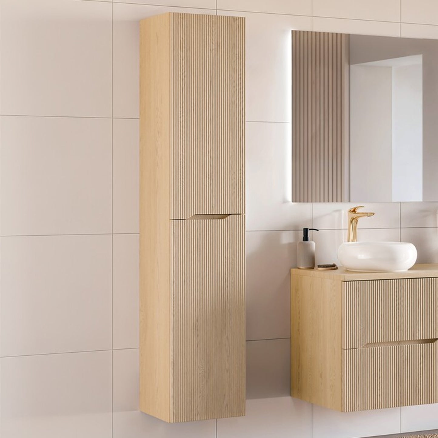 Nordic Bathroom Tall Cabinet - Cremona Oak
