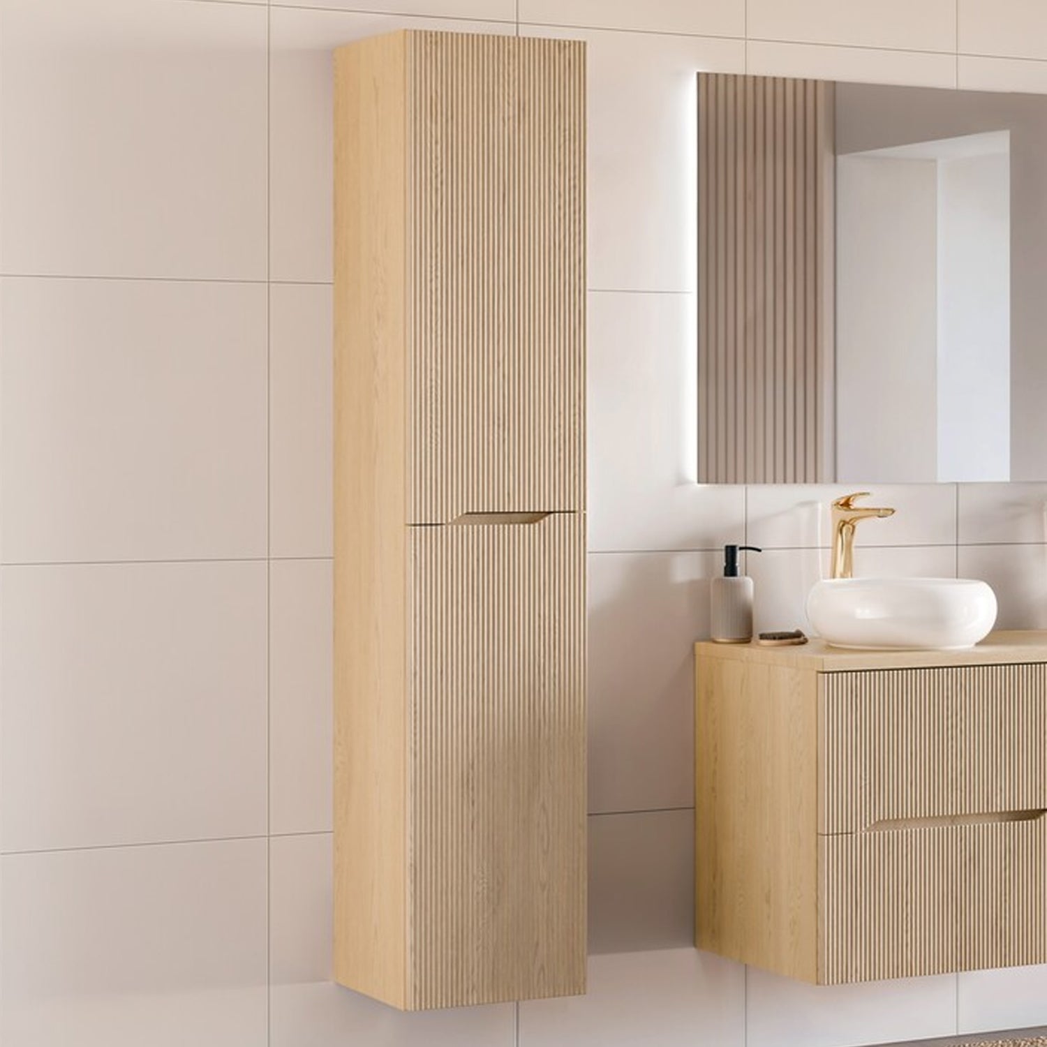 Nordic Bathroom Tall Cabinet - Cremona Oak