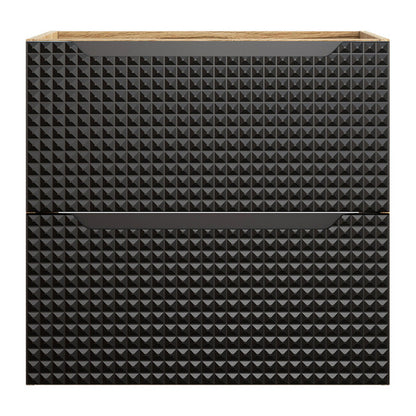 Luxor 3D Diamond Pattern 2 Drawer Bathroom Vanity Cabinet with Square Worktop Basin 60cm - Oak / Black