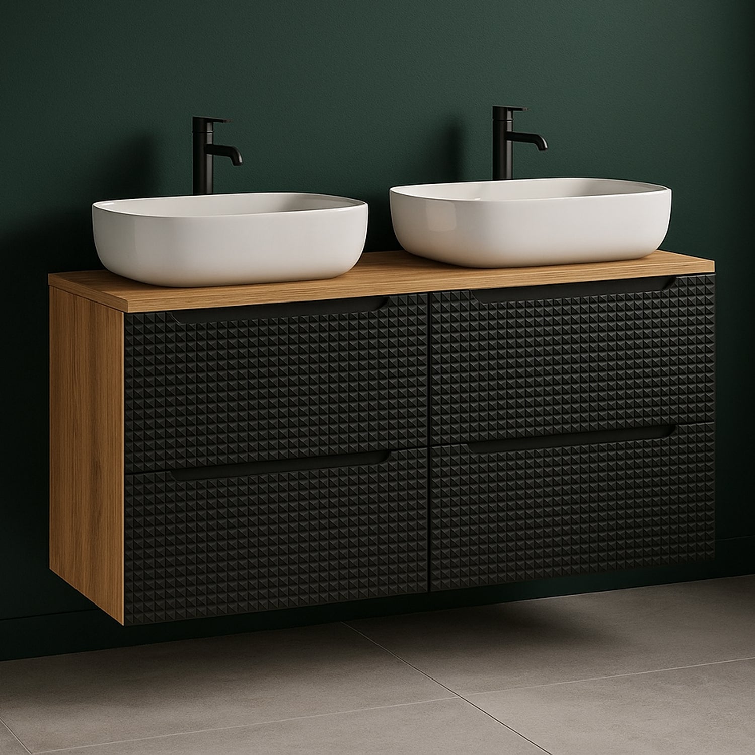 Luxor 3D Diamond Pattern 4 Drawer Bathroom Vanity Cabinet with Built-In Basin 120cm - Oak / Black