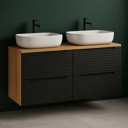 Luxor 3D Diamond Pattern 4 Drawer Bathroom Vanity Cabinet with Built-In Basin 120cm - Oak / Black
