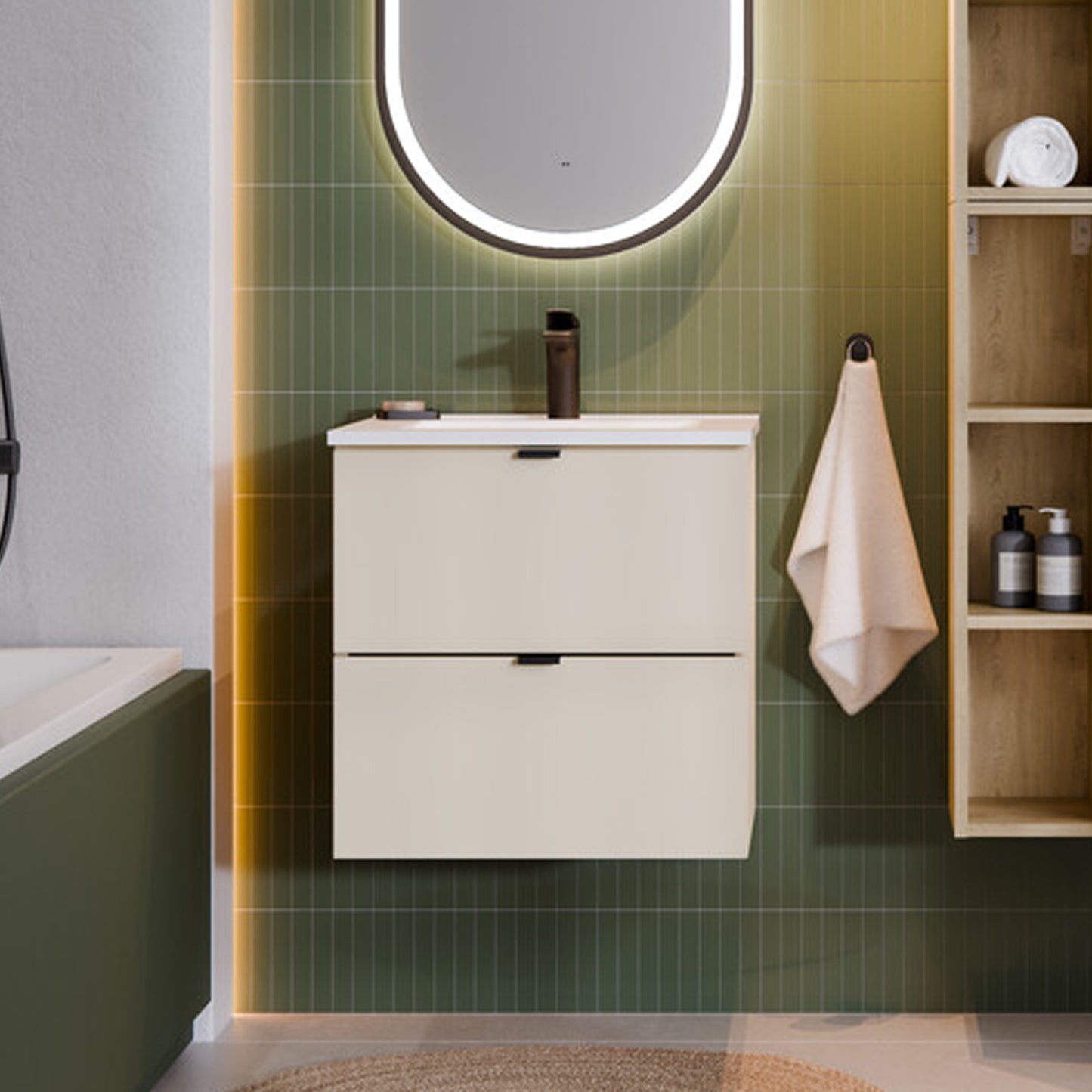 Dalia 2 Drawer Bathroom Cabinet Vanity Unit 50cm with Built-In Basin - Cashmere