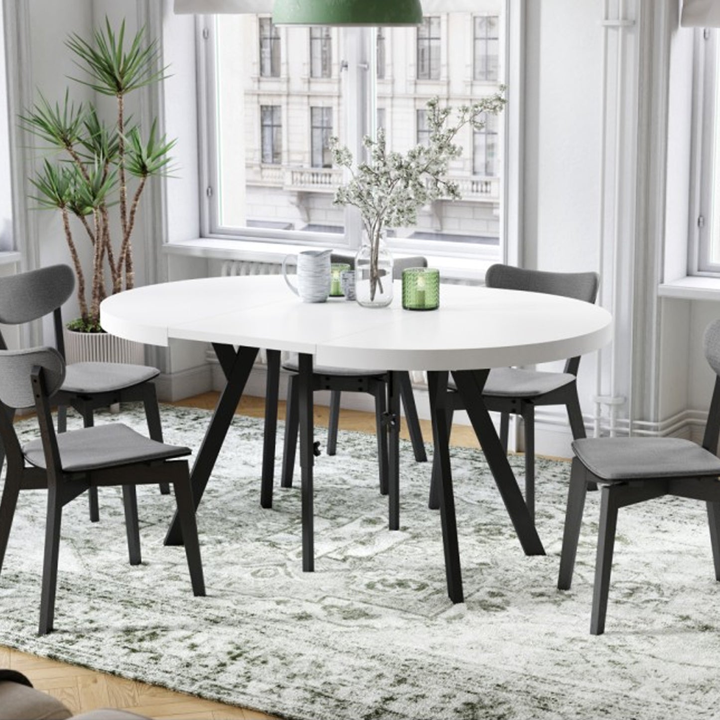 Expanso Round Extendable Dining Table with Y-Legs Loft - White / Black