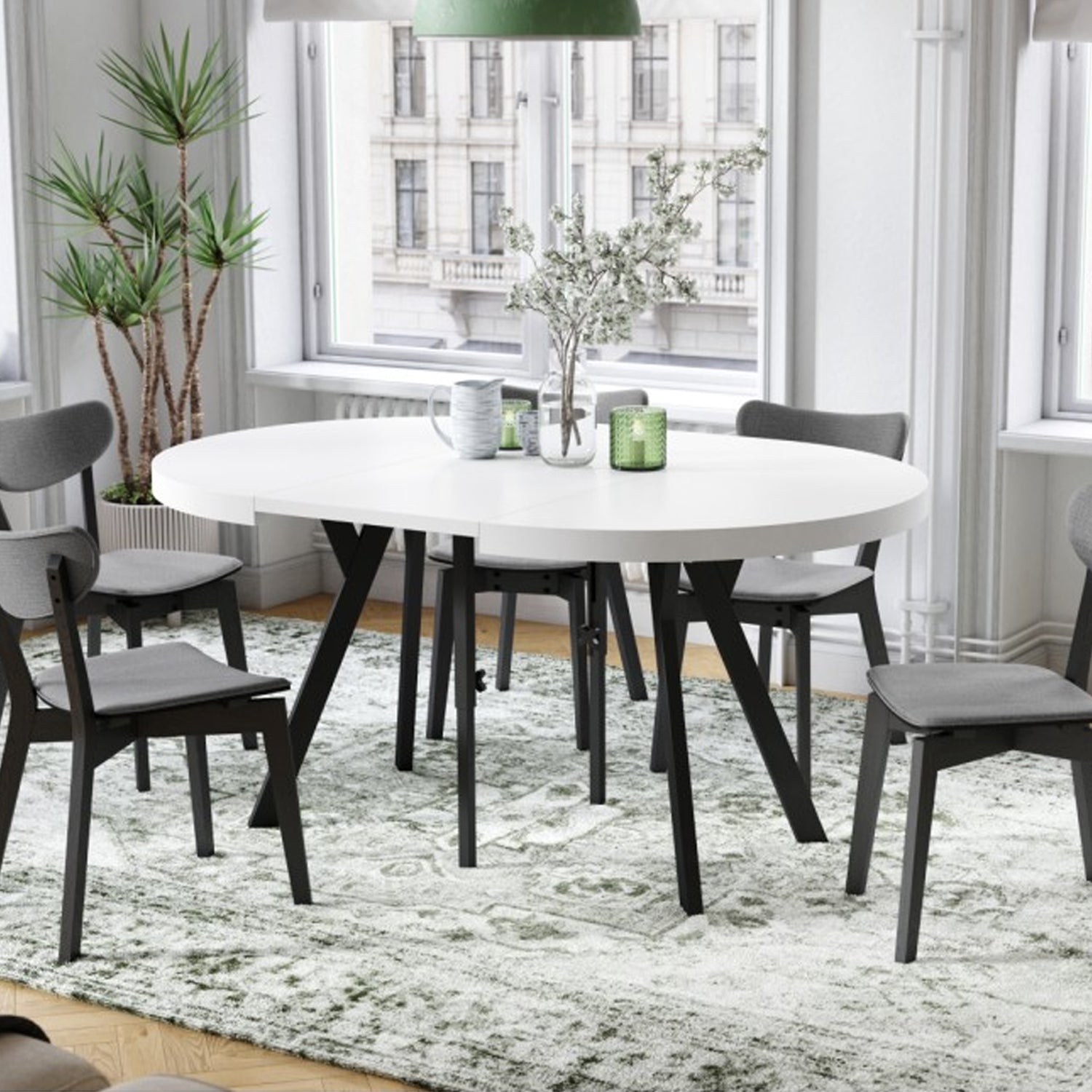 Expanso Round Extendable Dining Table with Y-Legs Loft - White / Black