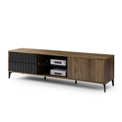Rimini Premium TV Unit with Textured Drawer - Elegant Walnut / Black