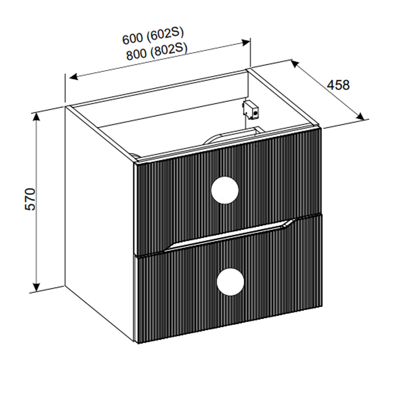 Nordic Bathroom Cabinet 80cm with 2 Drawers and Oval Basin - Cremona Oak