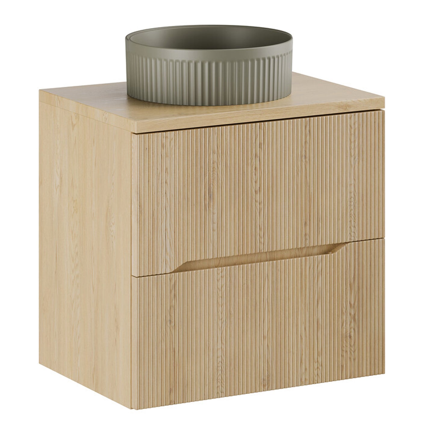 Nordic Bathroom Cabinet 60cm with 2 Drawers and Round Basin - Cremona Oak