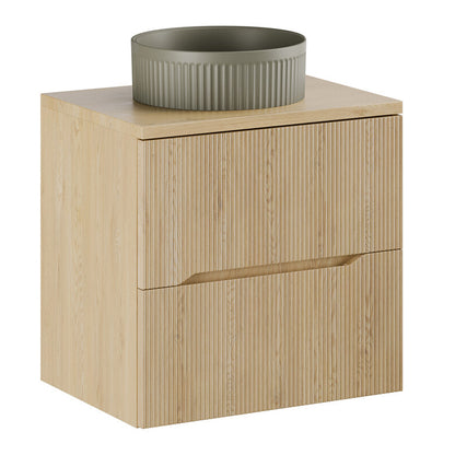Nordic Bathroom Cabinet 60cm with 2 Drawers and Round Basin - Cremona Oak