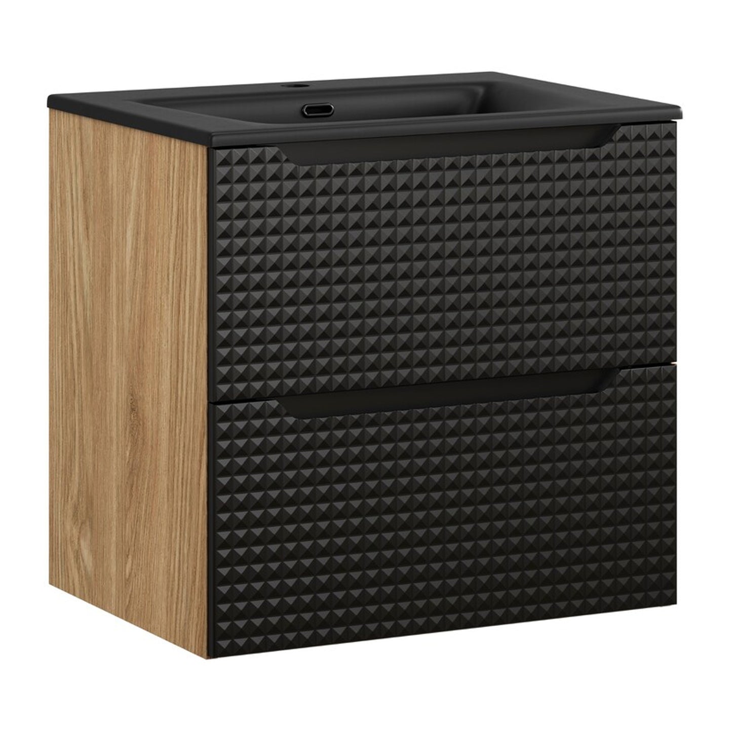 Luxor 3D Diamond Pattern 2 Drawer Bathroom Vanity Cabinet with Built-In 60cm - Oak / Black