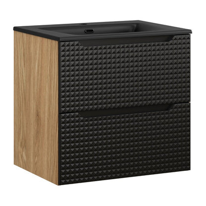 Luxor 3D Diamond Pattern 2 Drawer Bathroom Vanity Cabinet with Built-In 60cm - Oak / Black