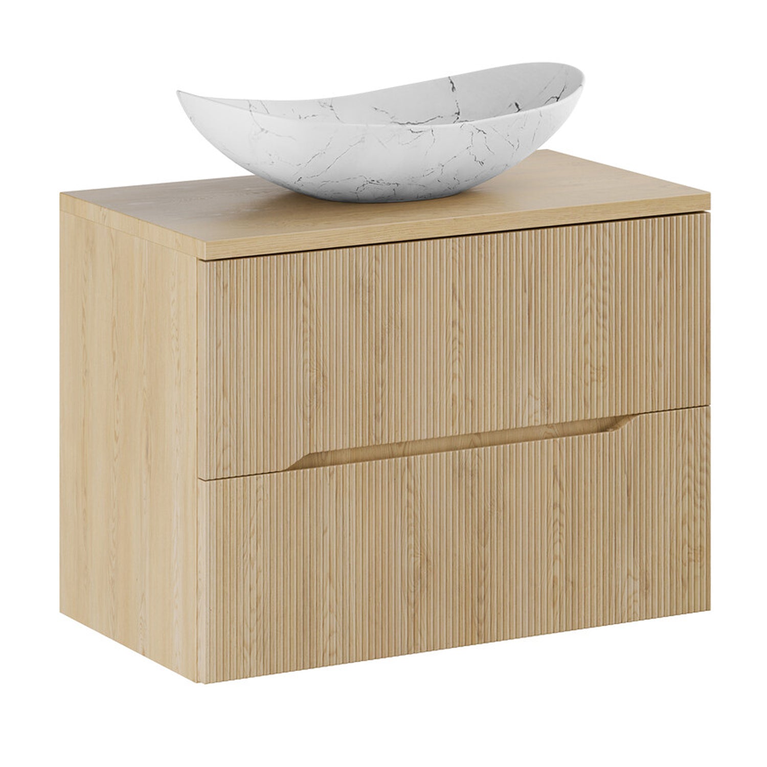 Nordic Bathroom Cabinet 80cm with 2 Drawers and Oval Basin - Cremona Oak