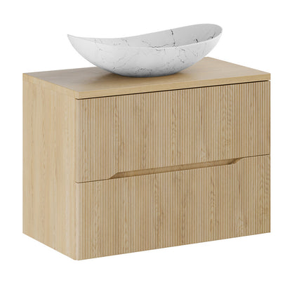 Nordic Bathroom Cabinet 80cm with 2 Drawers and Oval Basin - Cremona Oak