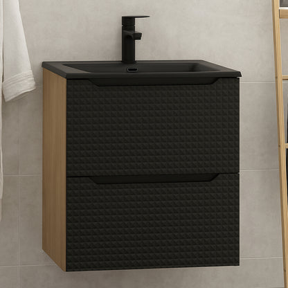 Luxor 3D Diamond Pattern 2 Drawer Bathroom Vanity Cabinet with Built-In 60cm - Oak / Black