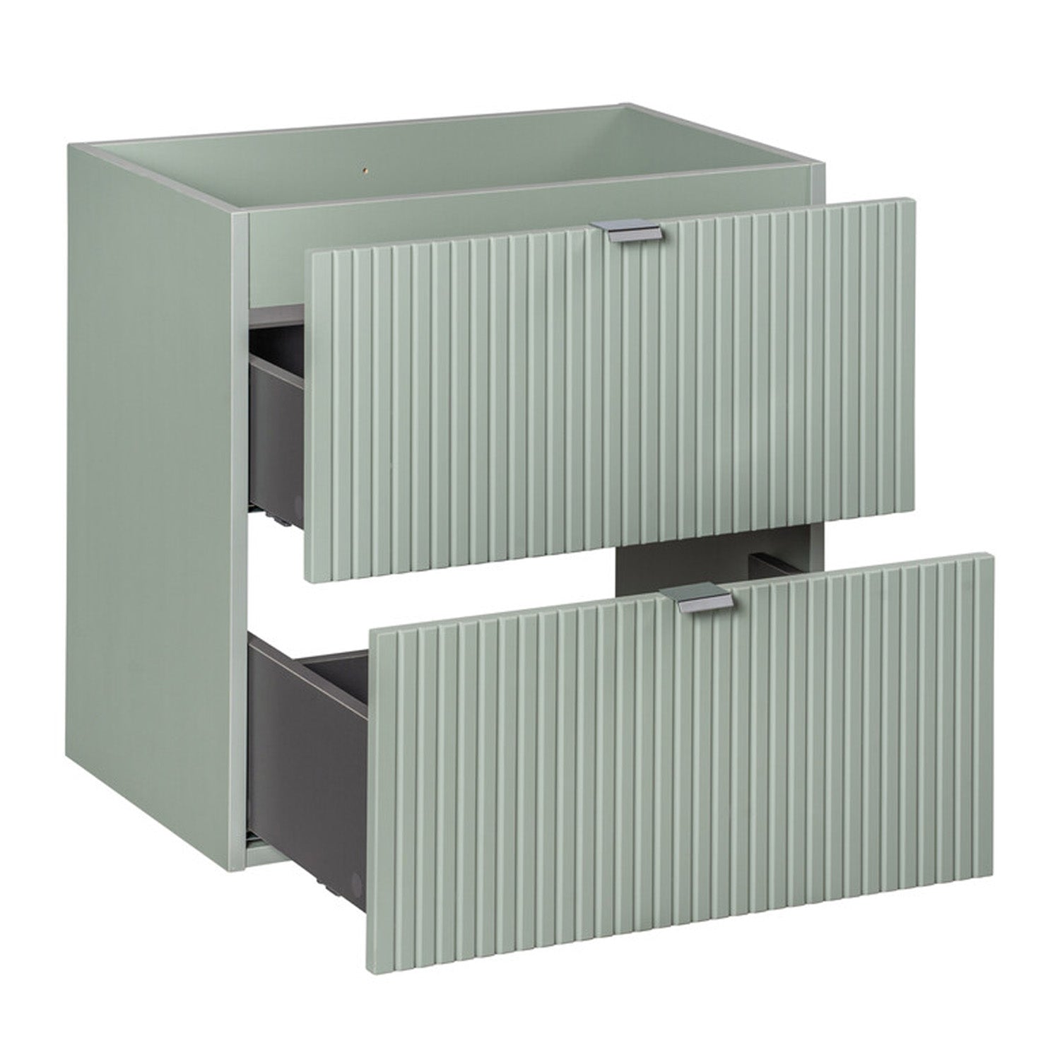 Line Reed 2 Drawer Bathroom Cabinet Vanity Unit 60cm with Built-In Basin - Sage