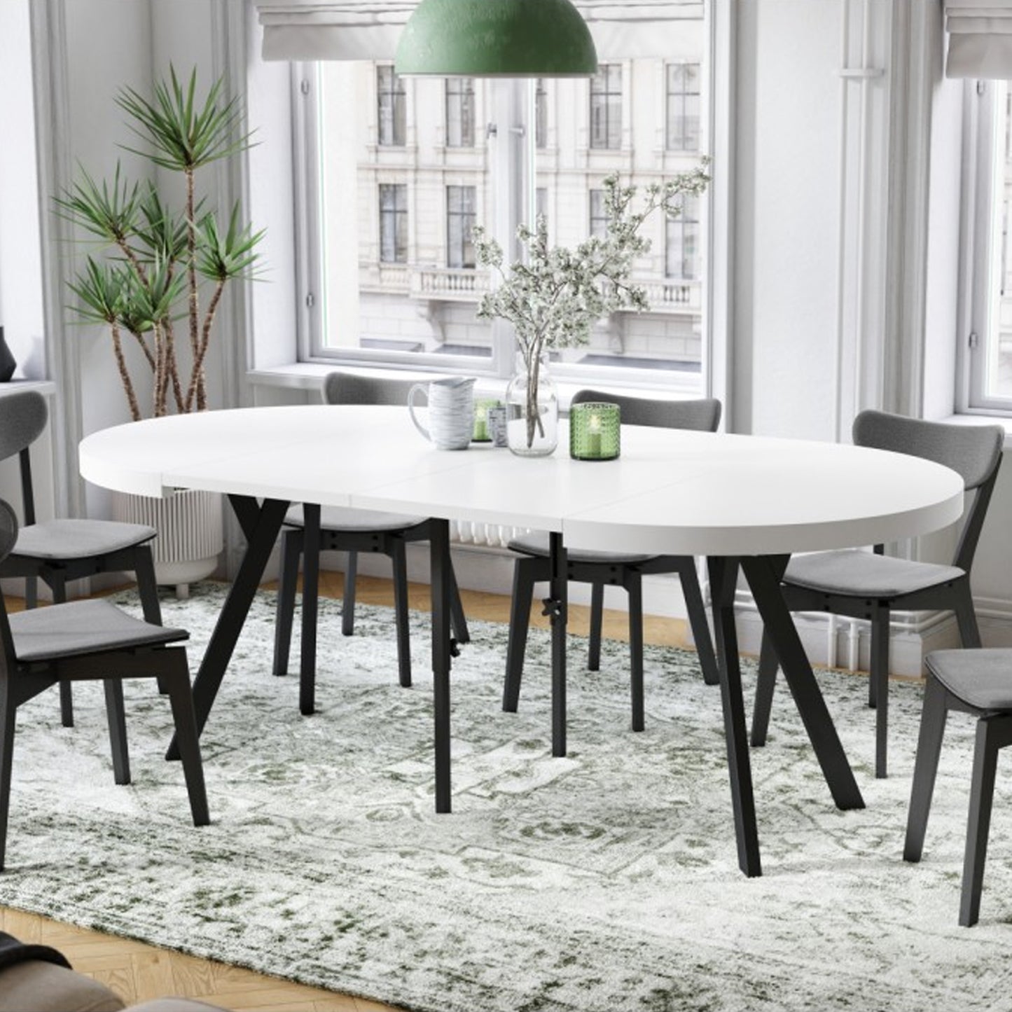 Expanso Round Extendable Dining Table with Y-Legs Loft - White / Black