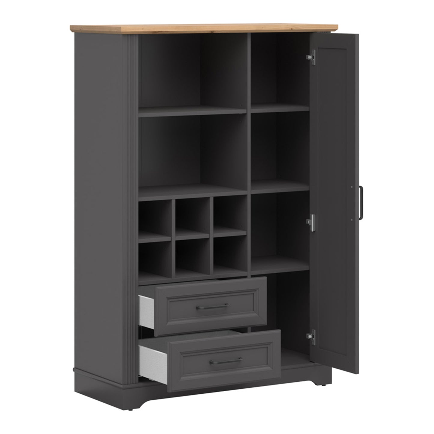 Toya Tall Storage Cabinet with Shelves, Drawers - Graphite / Artisan Oak