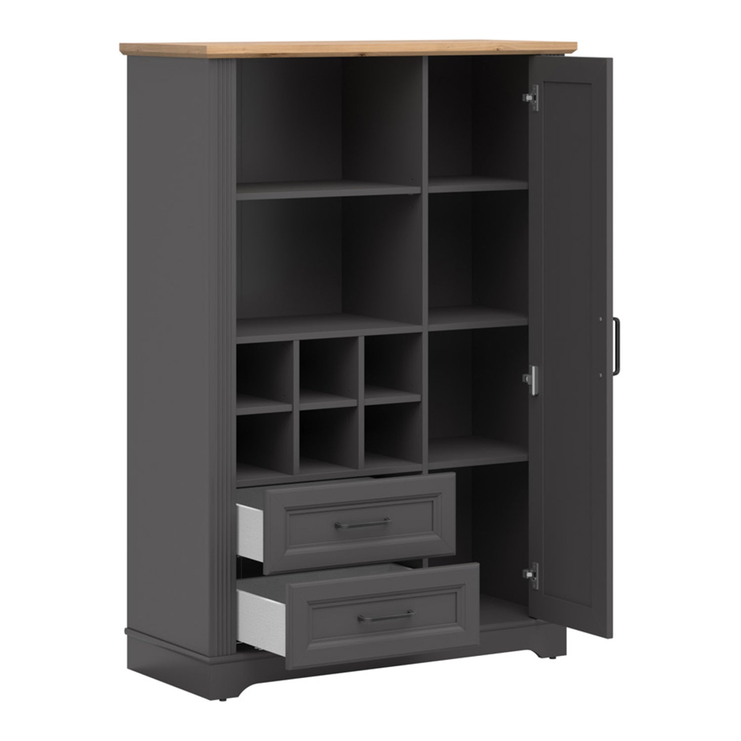 Toya Tall Storage Cabinet with Shelves, Drawers - Graphite / Artisan Oak