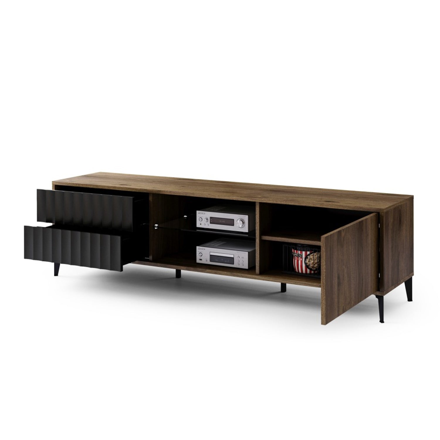 Rimini Premium TV Unit with Textured Drawer - Elegant Walnut / Black