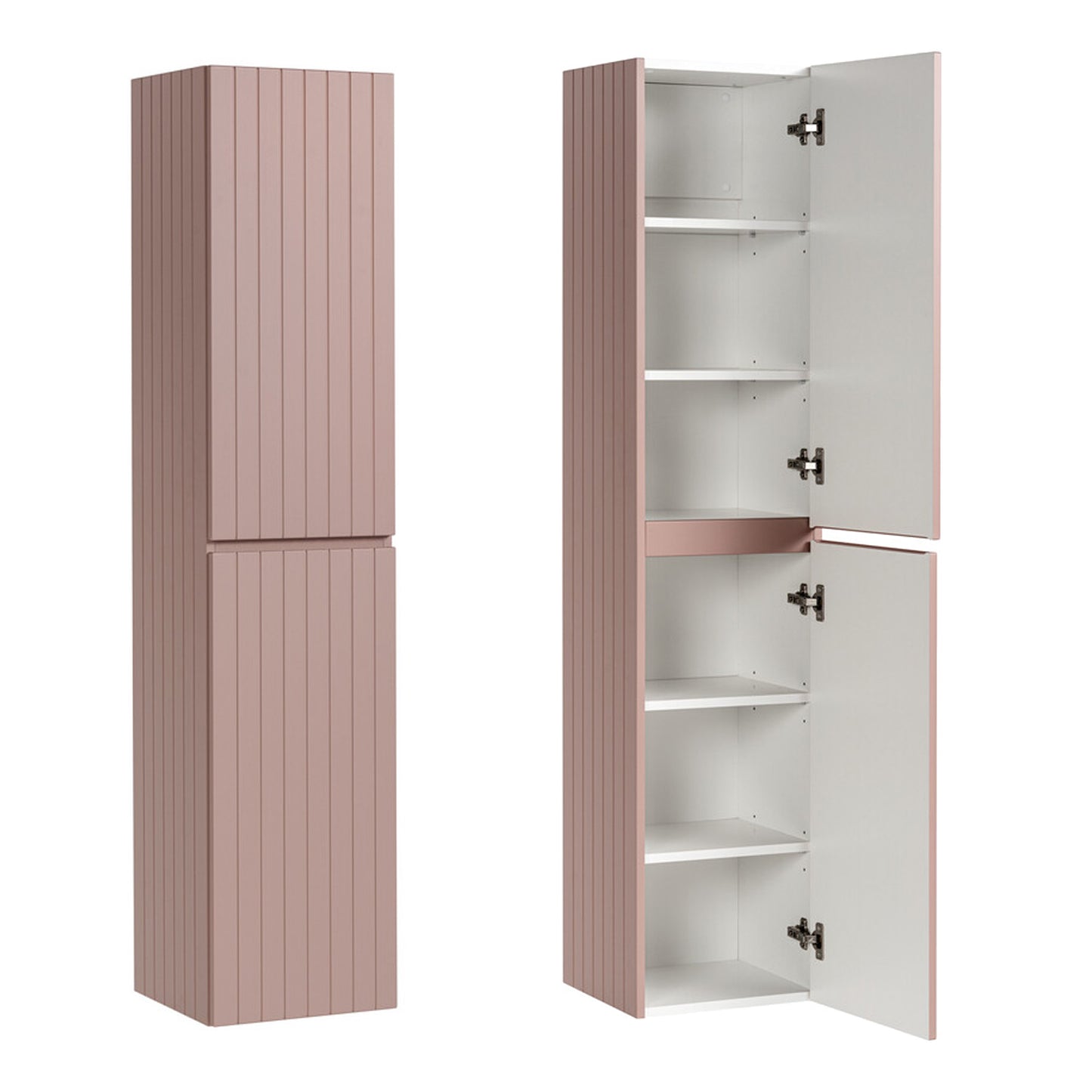 Iconic Bathroom Wall Mounted 100cm Vanity Unit Set with Tall Cabinet, Mirror and Worktop Basin - Rose