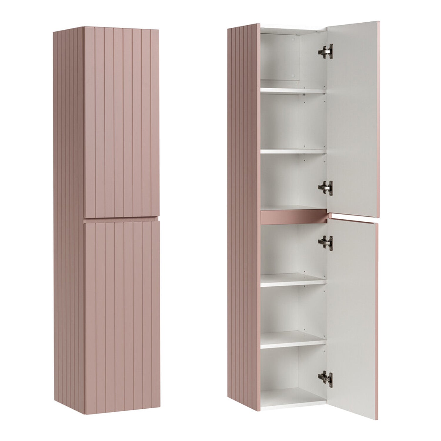 Iconic Bathroom Wall Mounted 100cm Vanity Unit Set with Tall Cabinet, Mirror and Worktop Basin - Rose