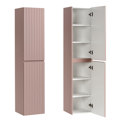 Iconic Bathroom Wall Mounted 100cm Vanity Unit Set with Tall Cabinet, Mirror and Worktop Basin - Rose