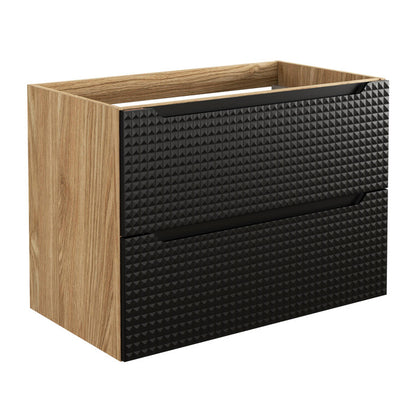 Luxor 3D Diamond Pattern 2 Drawer Bathroom Vanity Cabinet with Round Worktop Basin 80cm - Oak / Black