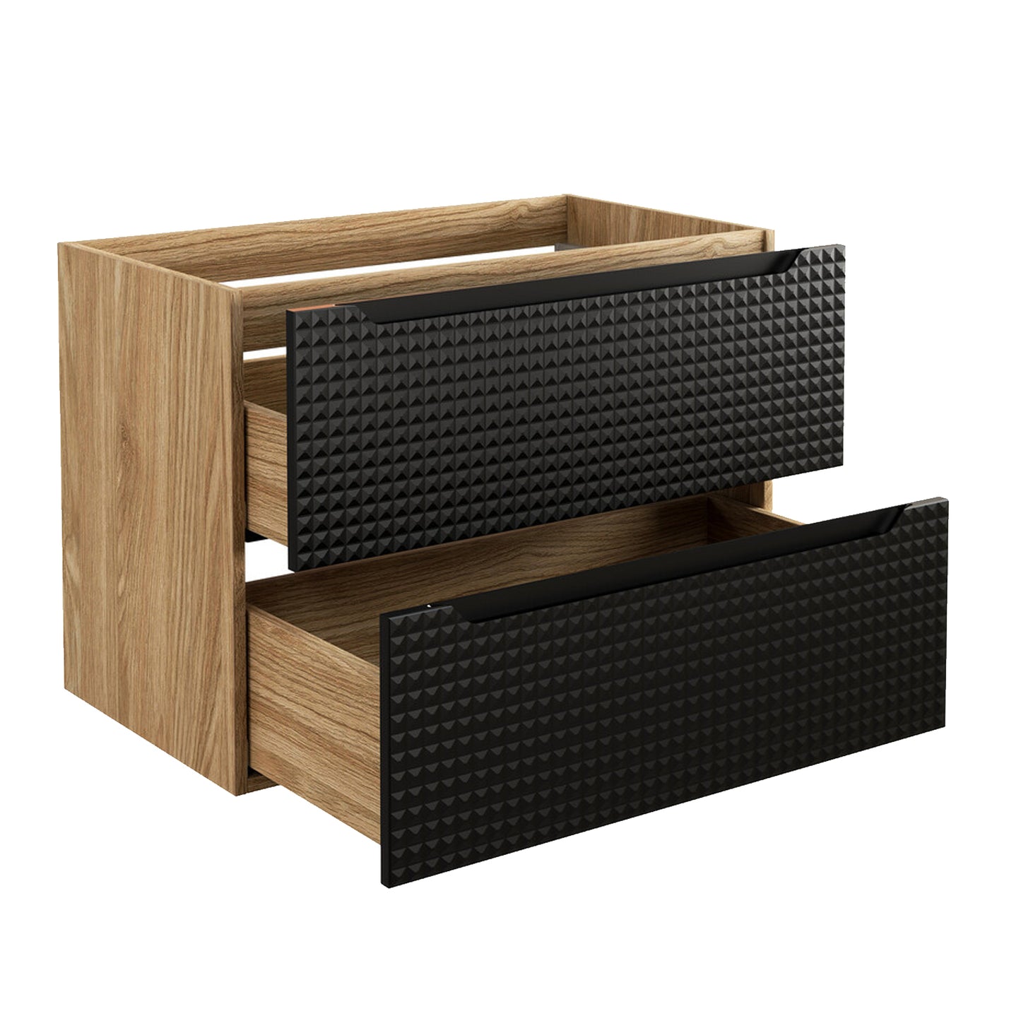 Luxor 3D Diamond Pattern 2 Drawer Bathroom Vanity Cabinet with Round Worktop Basin 80cm - Oak / Black