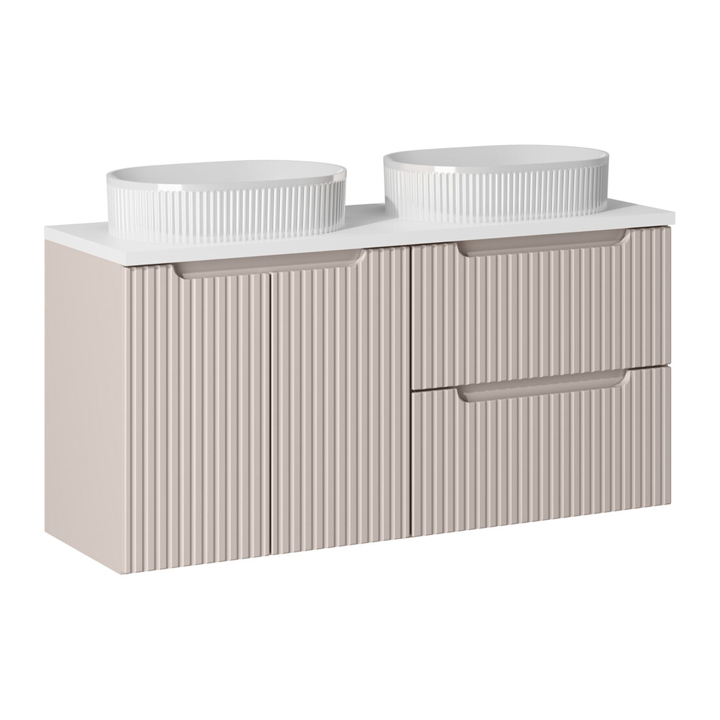 Noca Bathroom Cabinet with Drawers, Doors , White Worktop and Basins - Cashmere