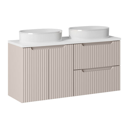 Noca Bathroom Cabinet with Drawers, Doors , White Worktop and Basins - Cashmere