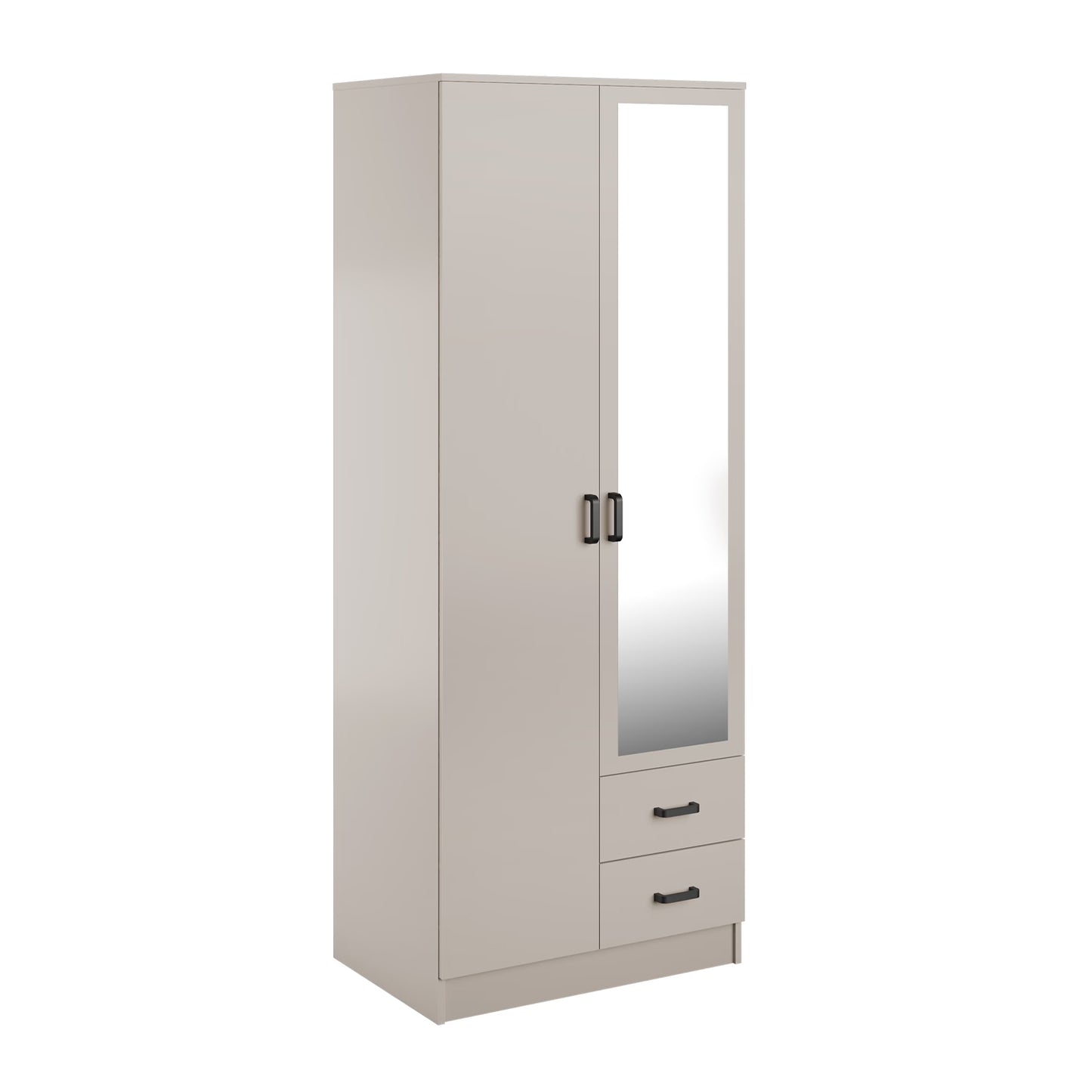 Tilly 2 Door Minimalist Style Mirrored Wardrobe with Drawers 80cm - Cashmere