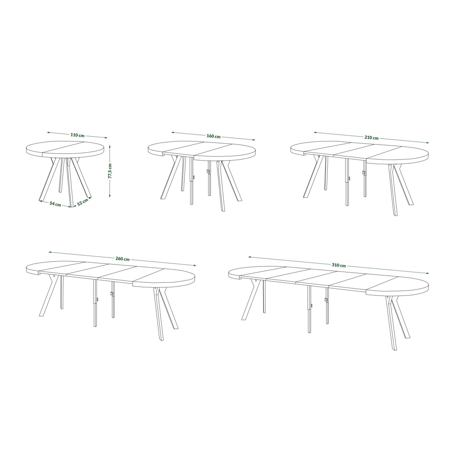Expanso Round Extendable Dining Table with Y-Legs Loft - White / Black