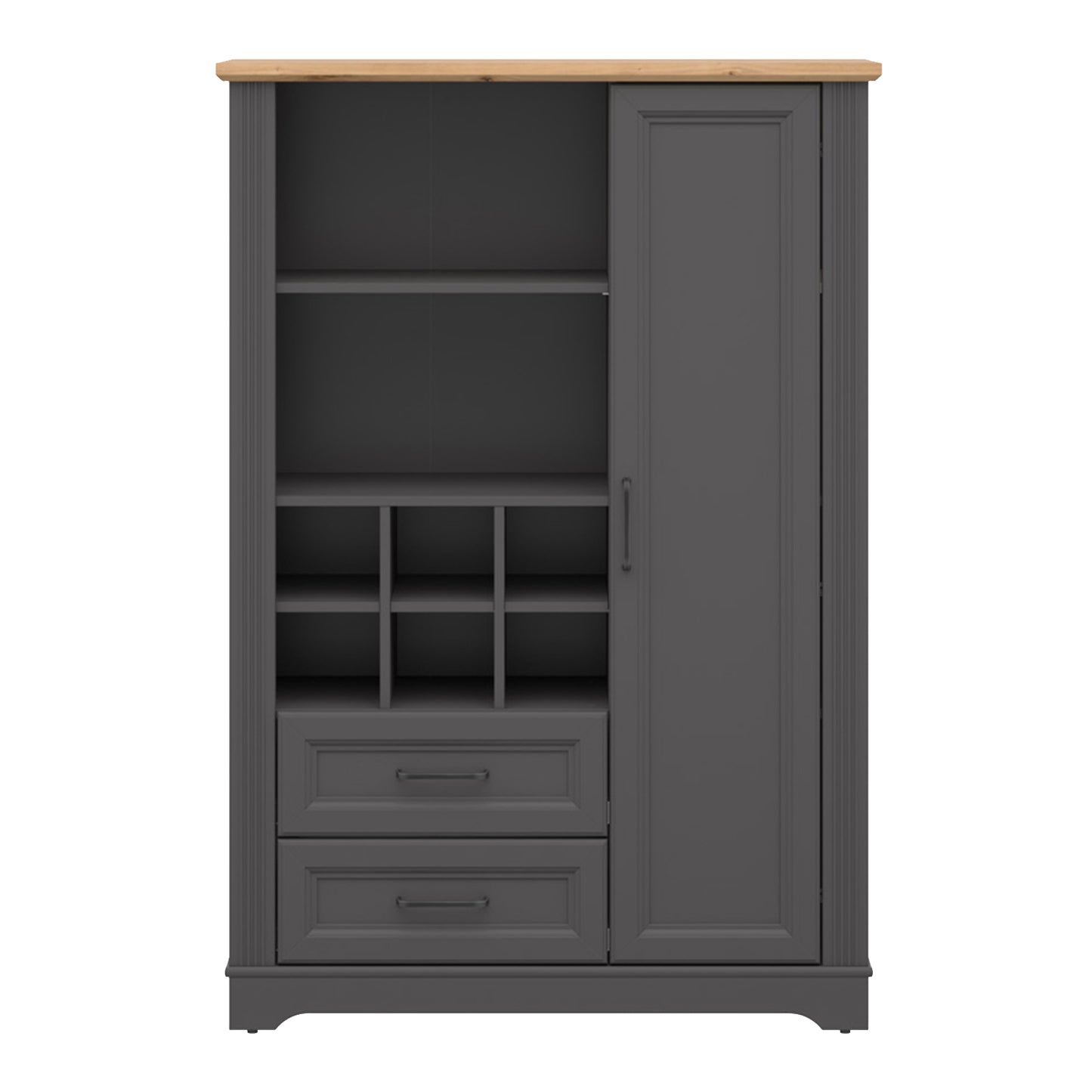 Toya Tall Storage Cabinet with Shelves, Drawers - Graphite / Artisan Oak