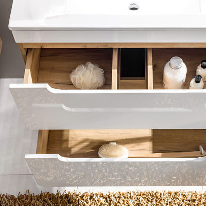 Aruba Modern Wall-Mounted 60cm Bathroom Vanity Unit with Basin - White / Oak Craft