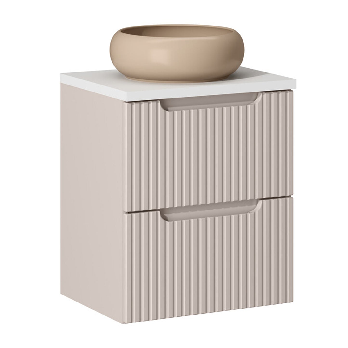 Noca Bathroom Cabinet with Drawers 50cm with White Worktop and Countertop Basin – Cashmere