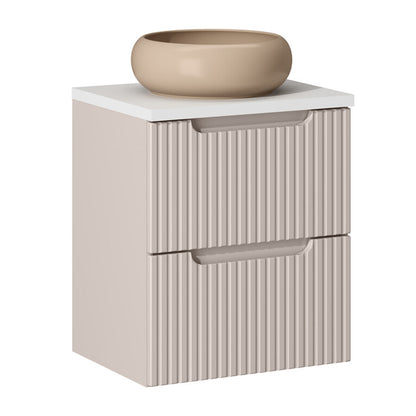 Noca Bathroom Cabinet with Drawers 50cm with White Worktop and Countertop Basin – Cashmere