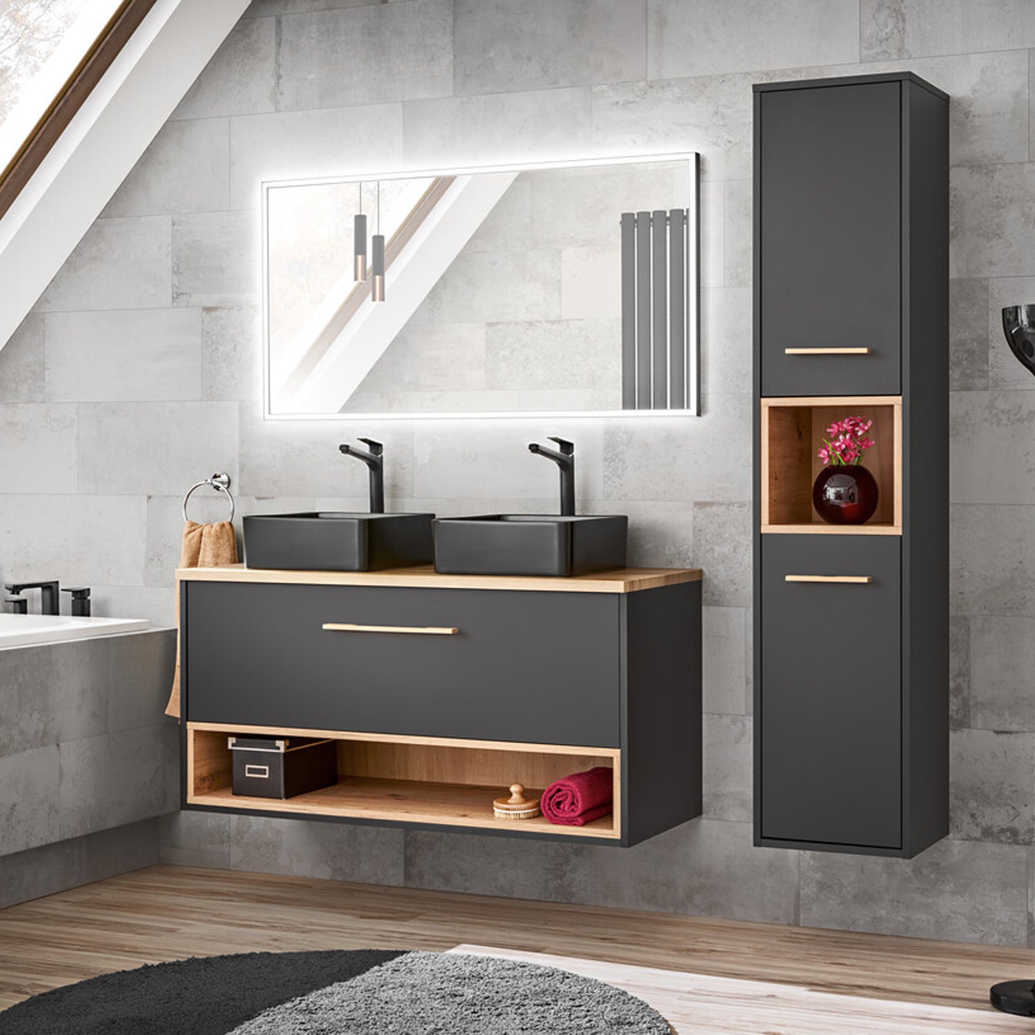 Borneo Cosmos Bathroom Cabinet 80cm - Anthracite / Artisan Oak