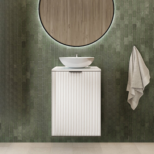 Flow 1 Door Fluted Bathroom Vanity Cabinet with Worktop 40cm - White
