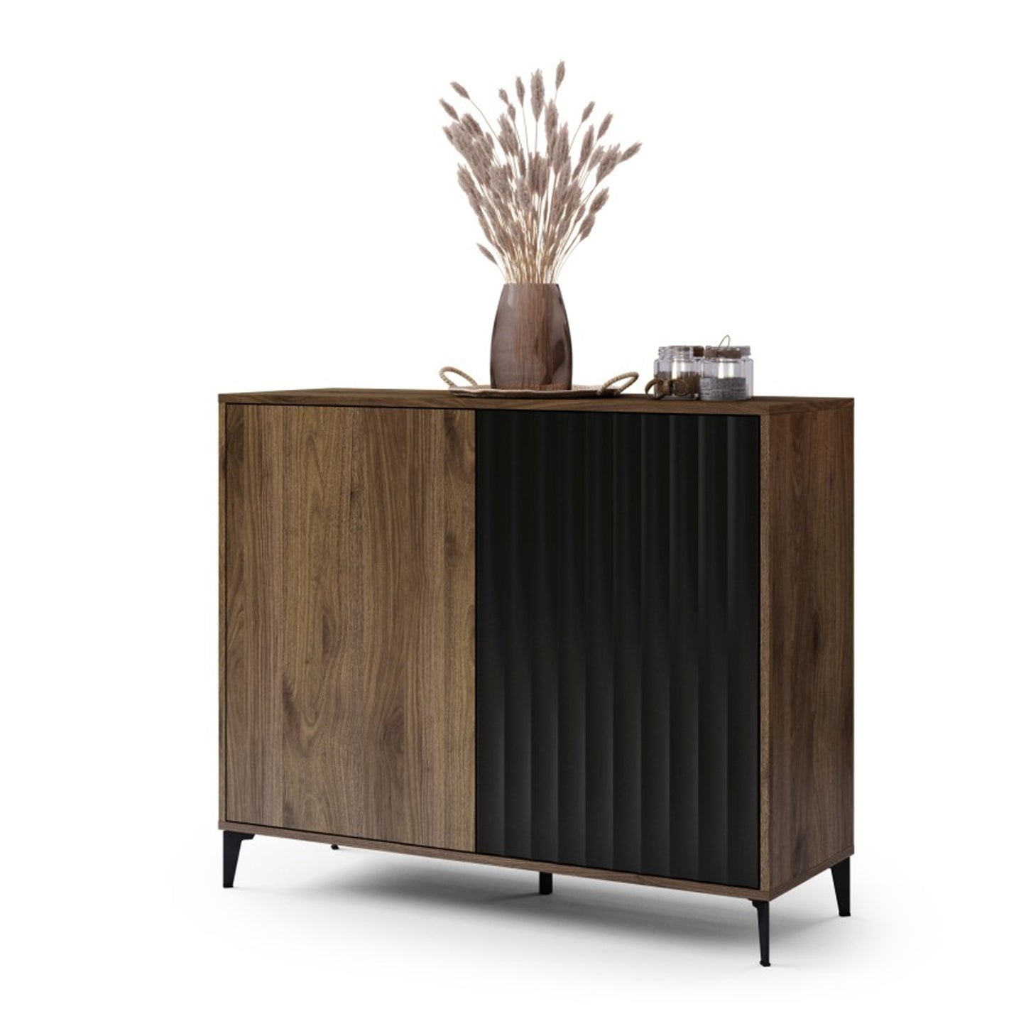 Rimini Premium 2 Door Textured Sideboard Cabinet – Elegant Walnut / Black