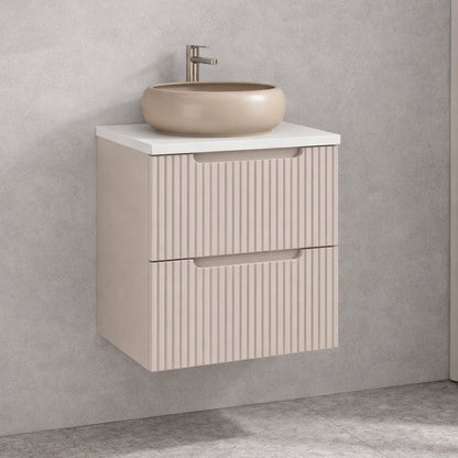 Noca Bathroom Cabinet with Drawers 50cm with White Worktop and Countertop Basin – Cashmere