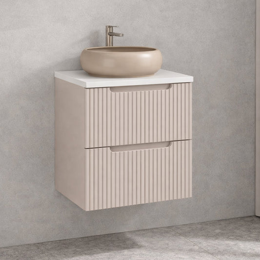 Noca Bathroom Cabinet with Drawers 50cm with White Worktop and Countertop Basin – Cashmere