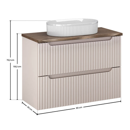 Nova Bathroom Cabinet 80cm with Worktop and Countertop Basin – Cashmere