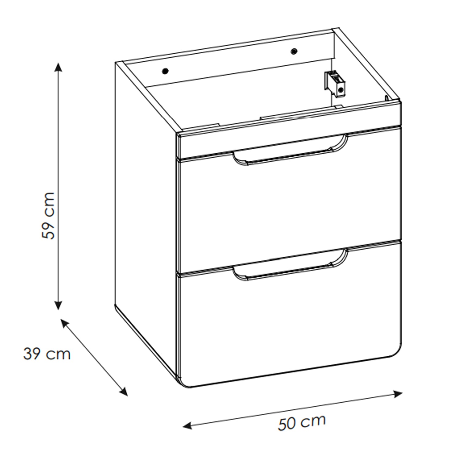 Aruba 2 Drawer Bathroom Cabinet Vanity Unit 50cm with Built-In Basin - Gold Craft Oak / White Gloss
