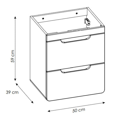 Aruba 2 Drawer Bathroom Cabinet Vanity Unit 50cm with Built-In Basin - Gold Craft Oak / White Gloss